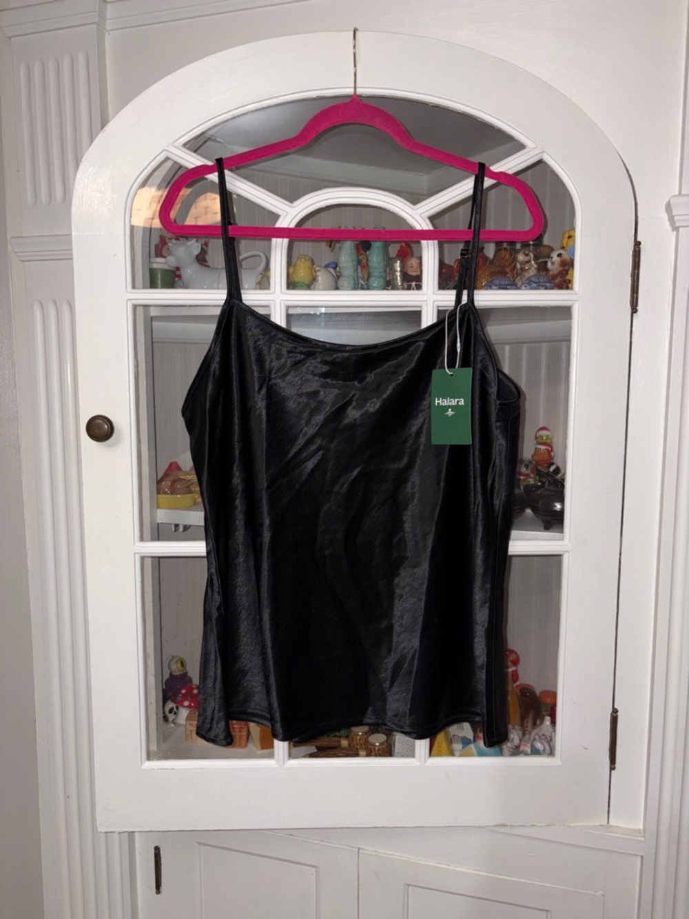 NWT HALARA Black Satin Camisole with Adjustable Spaghetti Straps
